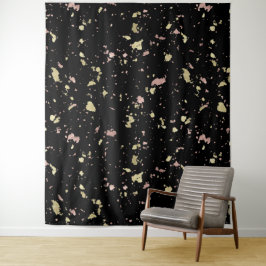 Tapete De Parede Dourado Mate e Flocos de Dourado Rosado Preto