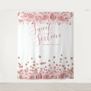 Tapete De Parede Dourado Rosa Sweet 16 Confete Floral Glitter