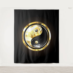 Tapete De Parede Dourado Yin Yang a preto