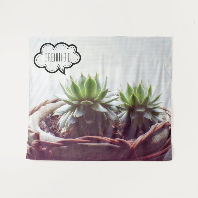 Tapete De Parede Dream Big Phrase Green Succulent (Frente (Horizontal))