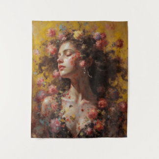 Tapete De Parede Dreamy Floral Goddess – Romantic Tapestry Wall Art