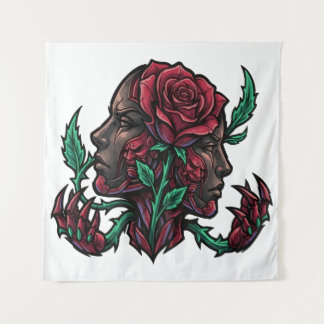 Tapete De Parede Dualidade da Rosa | Sombrio Hannya Japonês Gótico