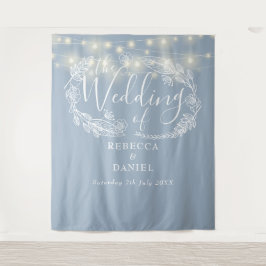 Tapete De Parede Dusty Blue String Luzes Foto de Casamento
