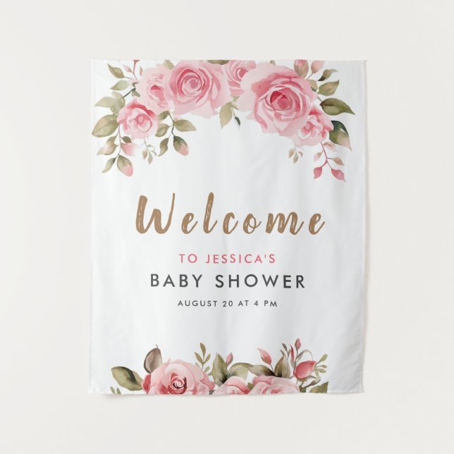 Tapete De Parede É uma garota! Chá de fraldas de Aquarela Floral Ro (Frente)