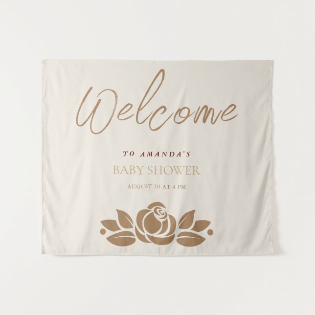 Tapete De Parede É uma menina Dourado Branco Chá de Bebê Floral (Frente (Horizontal))