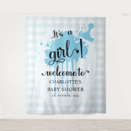 Tapete De Parede É uma Menina! Fundo de Cena Xadrez Azul para Chá d