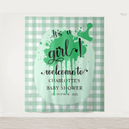 Tapete De Parede É uma Menina! Fundo de Cena Xadrez Verde para Chá 