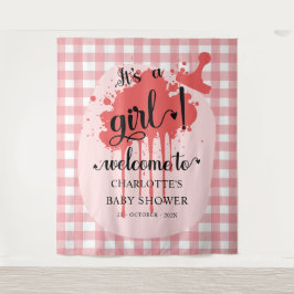 Tapete De Parede É uma Menina! Fundo de Tecido Xadrez Vermelho para