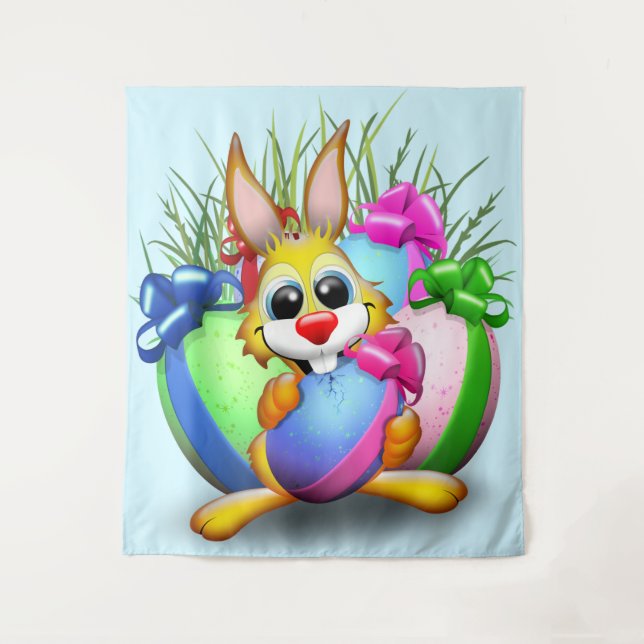 Tapete De Parede Easter Bunny Funny and Cute Character Biting an Eg (Frente)