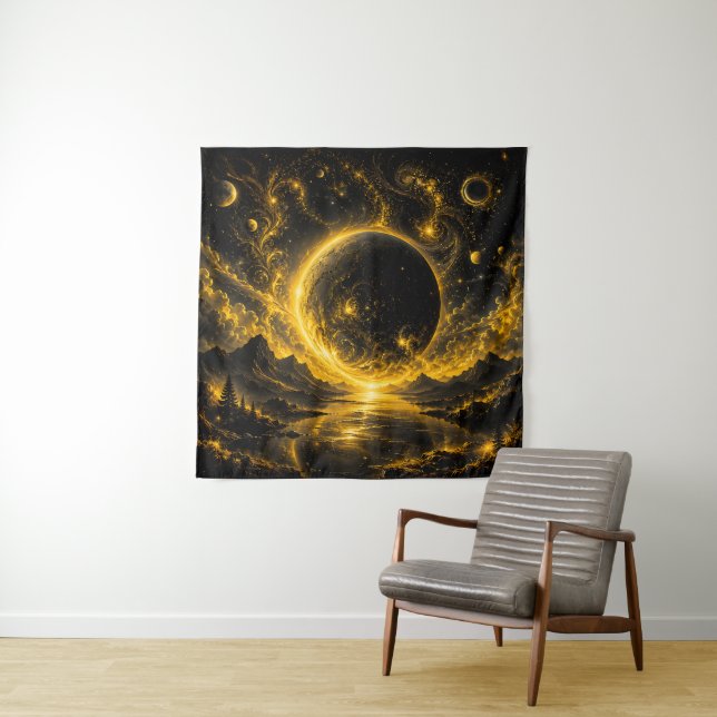 Tapete De Parede Eclipse Escuro com Filigrana Dourada — Fantasia Có (In Situ)