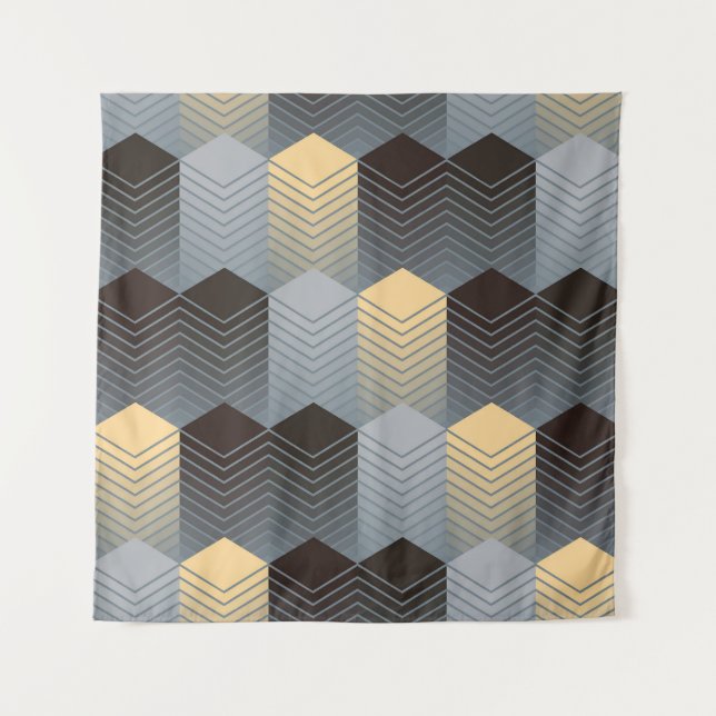 Tapete De Parede Edifícios geométricos de prata, padrão de abstrato (Frente)