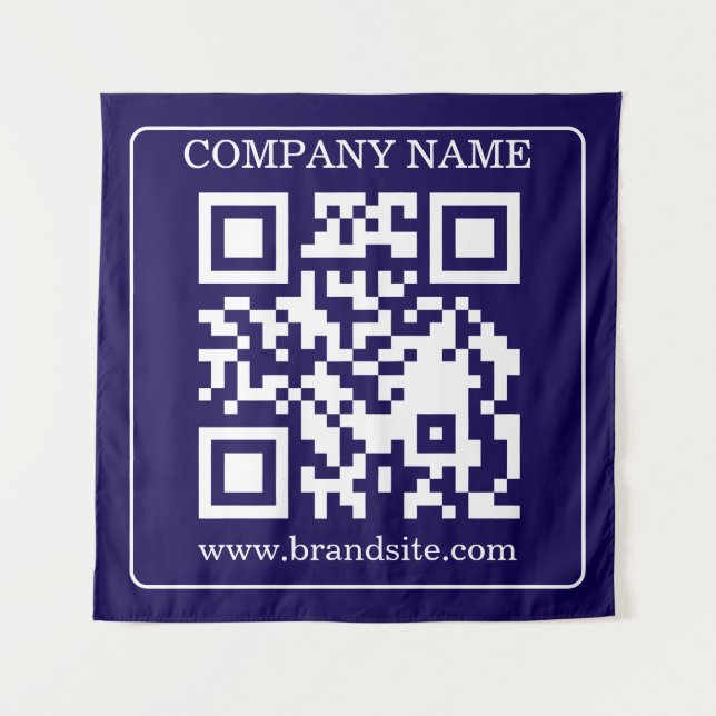 Tapete De Parede Editable QR Code Navy Blue Modern Branding Display (Frente)