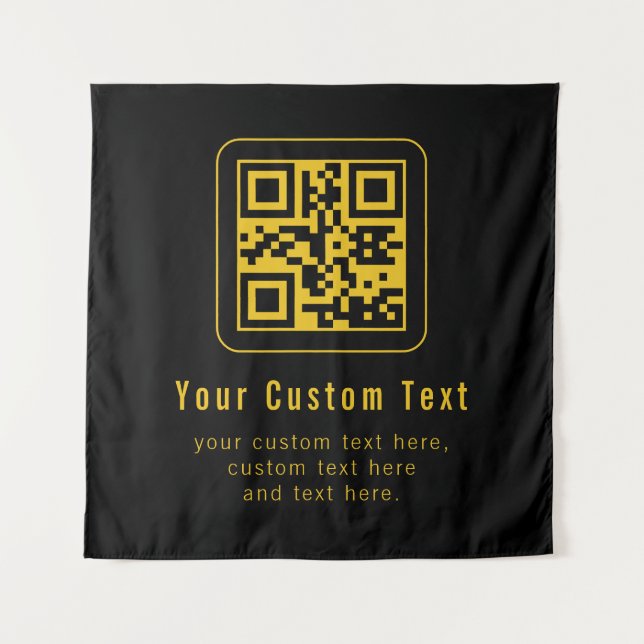 Tapete De Parede Editable QR Code & Text Template | Black & Gold (Frente)