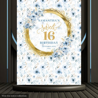Tapete De Parede Edulcorante Azul Elegante Doce 16 Glitter Dourado
