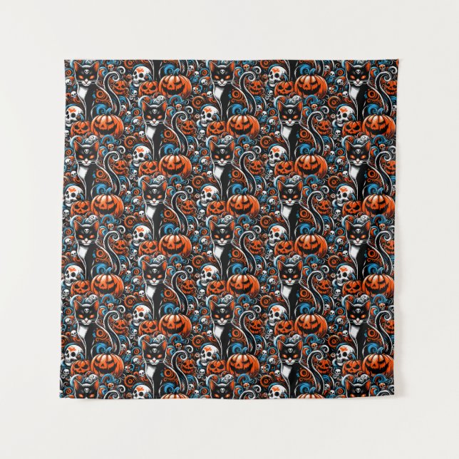Tapete De Parede Eerie Cat Skulls Halloween (Frente)