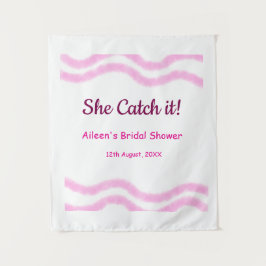 Tapete De Parede Ela pega linhas em espiral rosa em aquarela casame