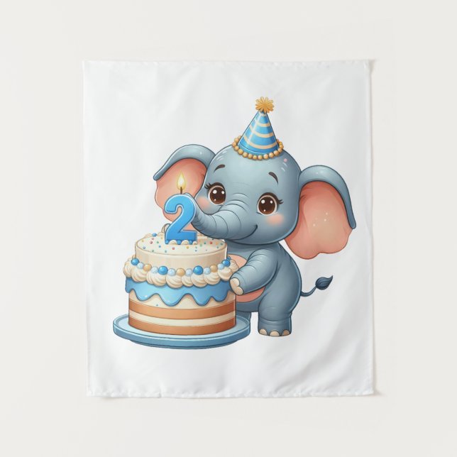 Tapete De Parede Elefante Fofo 2º Aniversário (Frente)