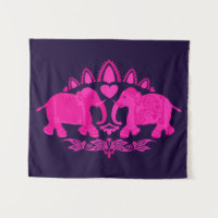 Elefante Impressão de Étnica Azul-Rosa