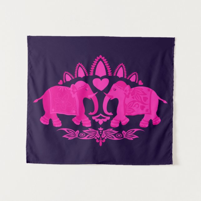 Tapete De Parede Elefante Impressão de Étnica Azul-Rosa (Frente (Horizontal))
