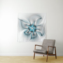 Elegância Floral Arte Fractal Azul Abstrata Modern