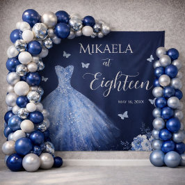 Tapete De Parede Elegant Blue 18th Birthday Backdrop Tapestry
