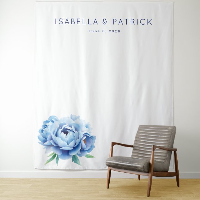 Tapete De Parede Elegant Blue Peony Invitation (In Situ)