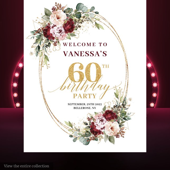 Tapete De Parede Elegant Boho Burgundy Eucalyptus 60th Birthday  (Elegant Boho Burgundy Eucalyptus 60th Birthday Banner

)