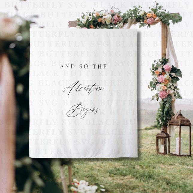 Tapete De Parede Elegant Calligraphy “And So The Adventure Begins”  (and so the adventure begins wedding photo backdrop banner )