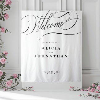 Tapete De Parede Elegant calligraphy black white welcome wedding