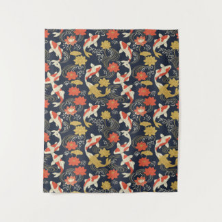 Tapete De Parede Elegant Koi Fish and Lotus Pattern