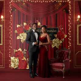 Tapete De Parede Elegant Red & Gold Floral Engagement Backdrop