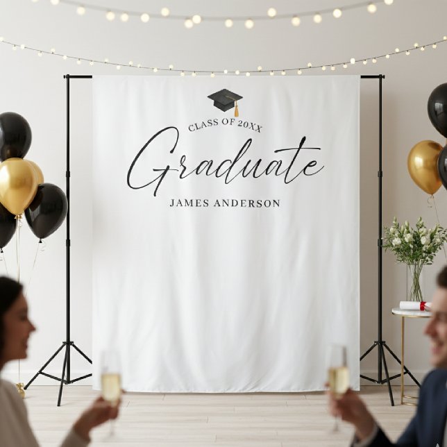 Tapete De Parede Elegant Script Graduation Party Photo Backdrop (Criador carregado)