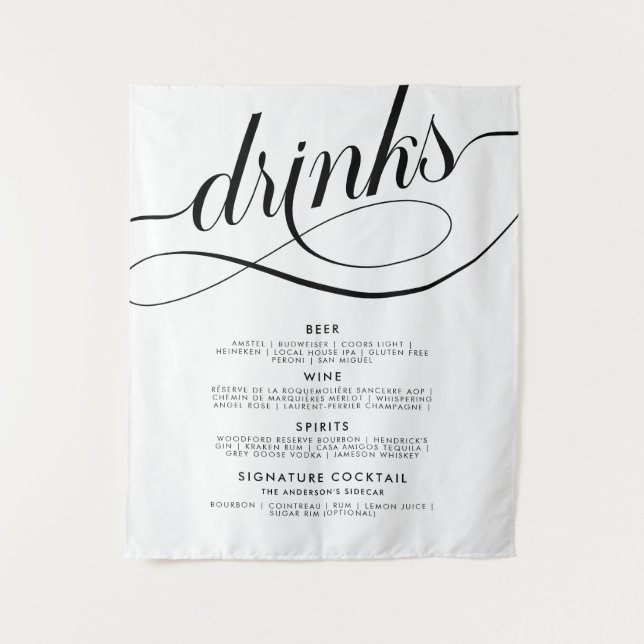 Tapete De Parede Elegant Script Wedding Drinks Bar Menu Poster (Frente)