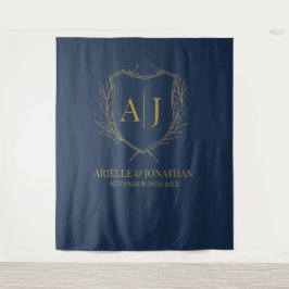 Tapete De Parede Elegant Shield monogram wedding blue gold backdrop