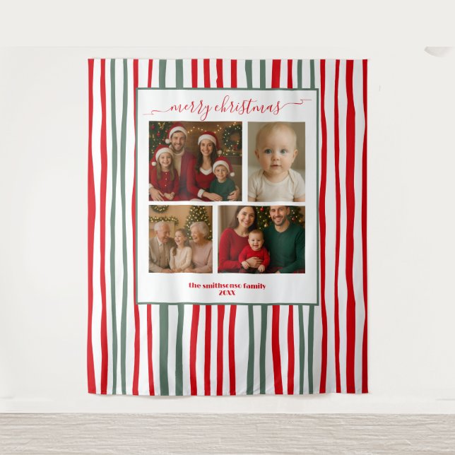 Tapete De Parede Elegant Stripes family Photo Christmas backdrop (Frente)
