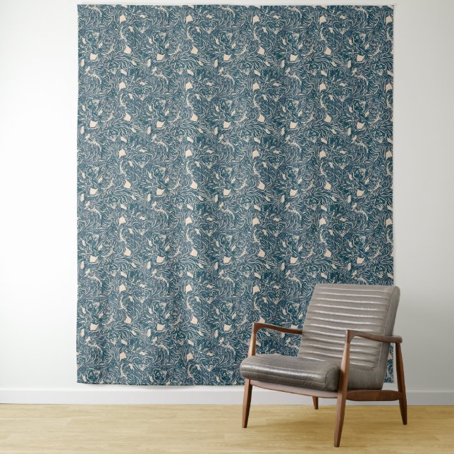 Tapete De Parede Elegant Teal Botanical Swirl Seamless Pattern (In Situ)
