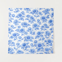 Tapete De Parede Elegant Toile du Jouy Sunflowers – Blue Botanical 