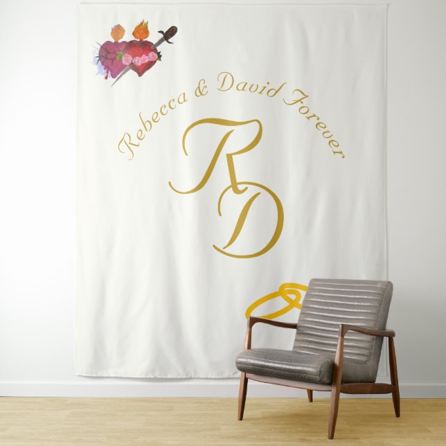 Tapete De Parede Elegant Two Hearts Catholic Monogrammed Wedding (In Situ)