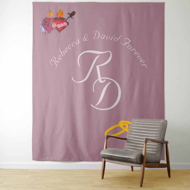 Tapete De Parede Elegant Two Hearts Catholic Monogrammed Wedding (In Situ)