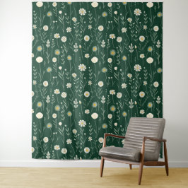 Tapete De Parede Elegant Wildflower Pattern on Dark Green 