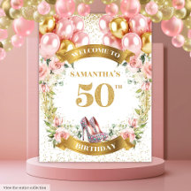 Elegante 50º Aniversário Boho Flowers Glitter Part