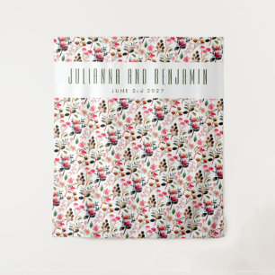 Tapete De Parede Elegante Aquarela Rosa Verde Casamento Personaliza
