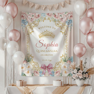 Tapete De Parede Elegante Arco Rosa Floral Quinceanera Bem-vindo