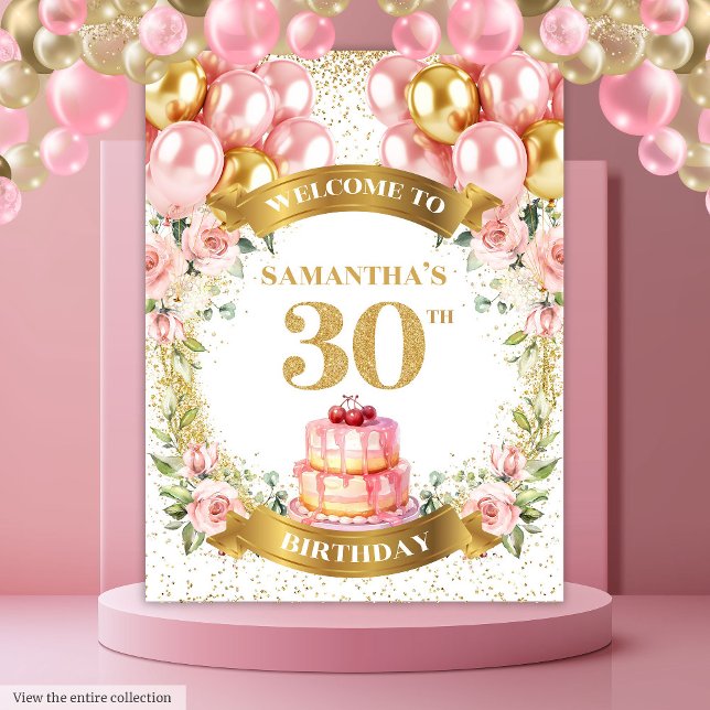 Tapete De Parede Elegante Bandeira de Celebração Dourado Rosa para  (Elegant 30th Birthday Blush Gold Celebration Banner)
