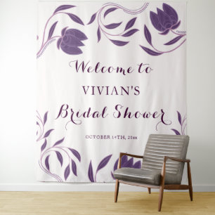 Tapete De Parede Elegante Bem-vindo ao Chá de Noiva Paisley Roxo