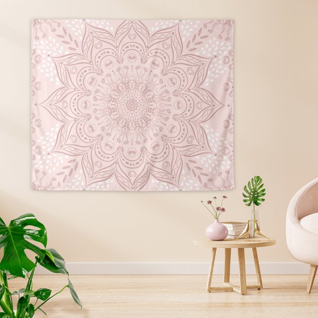 Tapete De Parede Elegante Blush Pink Boho Mandala Girly (Elegant Boho Blush Pink Tapestry with Mandala Pattern)