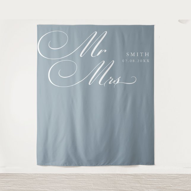 Tapete De Parede Elegante Caligrafia Sr. e Sra. Wedding Backdrop (Frente)
