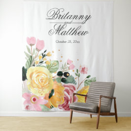 Tapete De Parede Elegante Casamento Floral Aquarela Personalizado