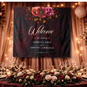 Tapete De Parede Elegante casamento floral sombrio vermelho preto