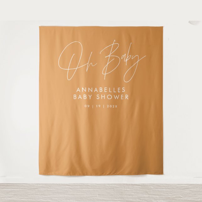 Tapete De Parede elegante cor de laranja ousada moderna com script  (Frente)